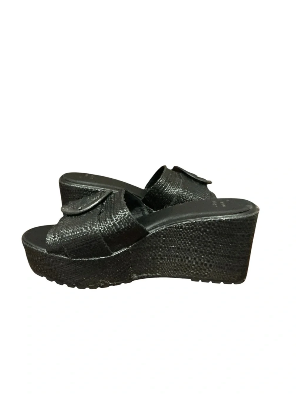 a new day Black Woven Platform Slide Sandals with Buckle